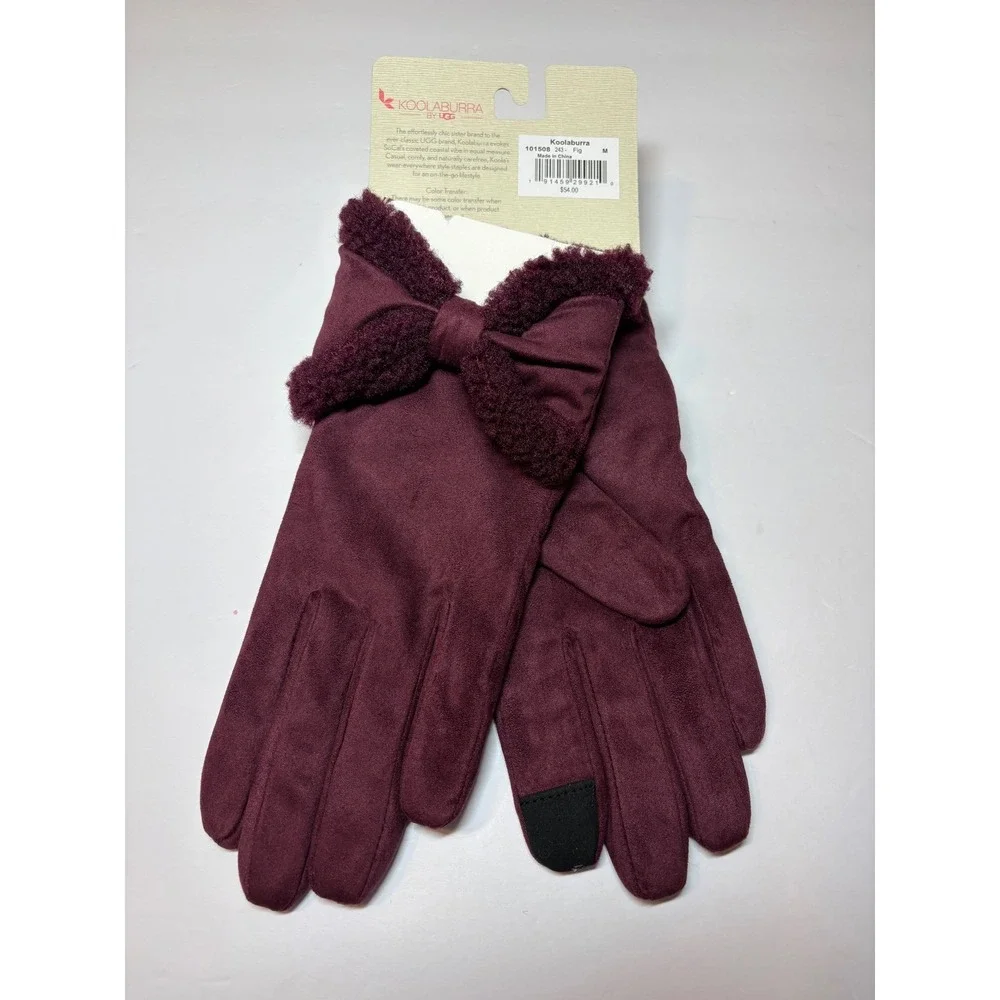Koolaburra by UGG NWT Women Fig Colored Faux Suede‎ Bow Gloves - Size M